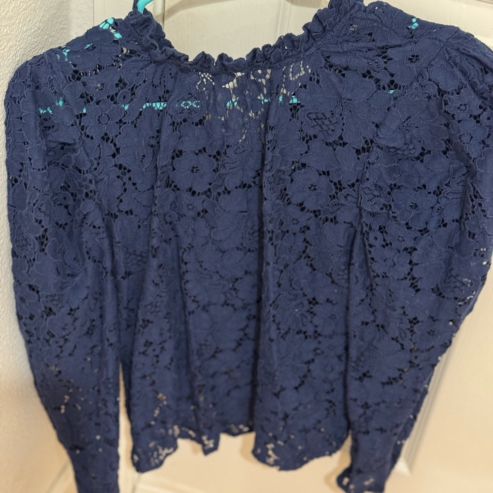 Express Navy Floral Lace Blouse